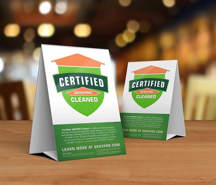 Certified: SERVPRO Cleaned table toppers 